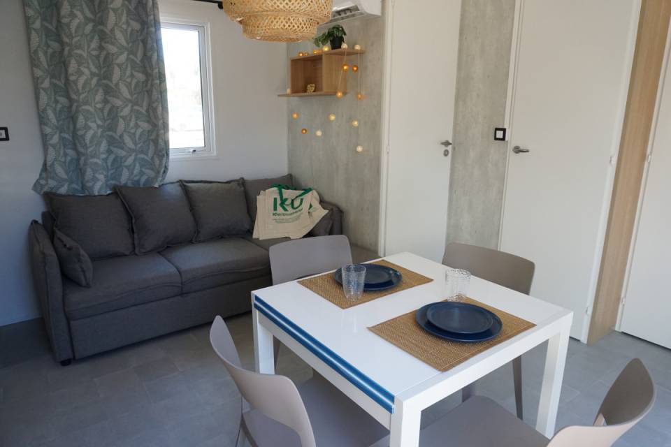 Pi&egrave;ce &agrave; vivre du mobil home neuf sur parcelle : LOUISIANE Savanah 2021 2 chambres